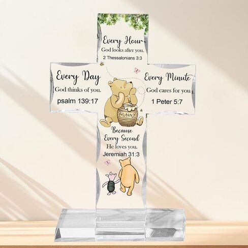 Christian Religious Gifts Acrylic Cross, Inspirational Winnie Bible Verse Plaques, Winnie Faith Keepsake Paperweights, Encouragement Presents for Mom Dad Friend Coworker, Home Office Desk Decor in Saudi Arabia