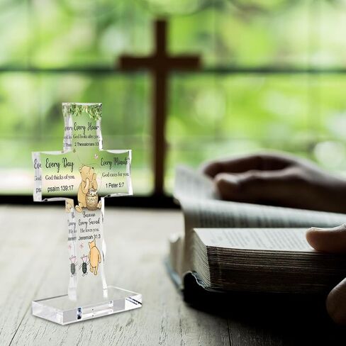 Christian Religious Gifts Acrylic Cross, Inspirational Winnie Bible Verse Plaques, Winnie Faith Keepsake Paperweights, Encouragement Presents for Mom Dad Friend Coworker, Home Office Desk Decor in Saudi Arabia