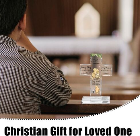 Christian Religious Gifts Acrylic Cross, Inspirational Winnie Bible Verse Plaques, Winnie Faith Keepsake Paperweights, Encouragement Presents for Mom Dad Friend Coworker, Home Office Desk Decor in Saudi Arabia