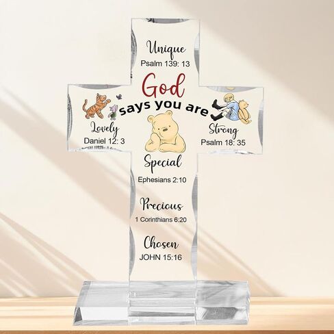 Christian Religious Gifts Acrylic Cross, Inspirational Winnie Bible Verse Plaques, Winnie Faith Keepsake Paperweights, Encouragement Presents for Mom Dad Friend Coworker, Home Office Desk Decor in Saudi Arabia