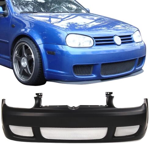 IKON MOTORSPORTS Front Bumper Cover Compatible With 1999-2005 Volkswagen Golf Mk4 R32 Style Unpainted Steel Mesh Cover Guard Protection Conversion Factory Replacement Body Kit, 2000 2001 2002 2003 in Saudi Arabia