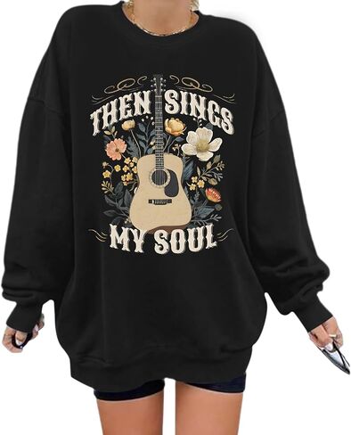 KIEKIECOO Oversized Christian Sweatshirts for Women Faith Worship Lyrics Letter Printed Pullover Inspirational Music Tops in Saudi Arabia