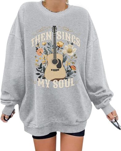 KIEKIECOO Oversized Christian Sweatshirts for Women Faith Worship Lyrics Letter Printed Pullover Inspirational Music Tops in Saudi Arabia