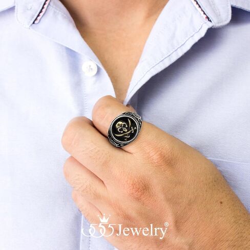 555Jewelry جمجمة خواتم من الفولاذ المقاوم للصدأ للرجال، خواتم جمجمة راكب الدراجة النارية للرجال، خاتم عتيق قوطي رائع، موت هيكل عظمي عتيق، مقاس الولايات المتحدة 8-13 in Kuwait