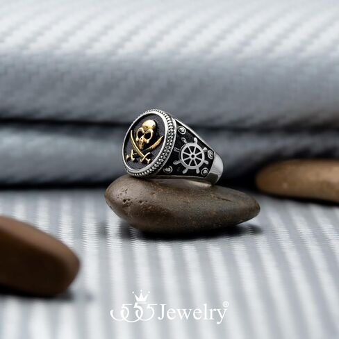 555Jewelry جمجمة خواتم من الفولاذ المقاوم للصدأ للرجال، خواتم جمجمة راكب الدراجة النارية للرجال، خاتم عتيق قوطي رائع، موت هيكل عظمي عتيق، مقاس الولايات المتحدة 8-13 in Kuwait
