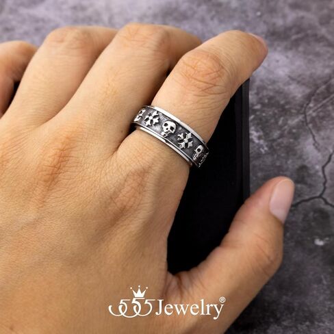 555Jewelry جمجمة خواتم من الفولاذ المقاوم للصدأ للرجال، خواتم جمجمة راكب الدراجة النارية للرجال، خاتم عتيق قوطي رائع، موت هيكل عظمي عتيق، مقاس الولايات المتحدة 8-13 in Kuwait