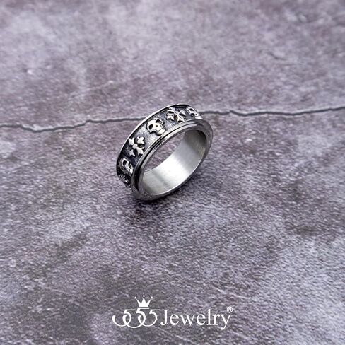 555Jewelry جمجمة خواتم من الفولاذ المقاوم للصدأ للرجال، خواتم جمجمة راكب الدراجة النارية للرجال، خاتم عتيق قوطي رائع، موت هيكل عظمي عتيق، مقاس الولايات المتحدة 8-13 in Kuwait