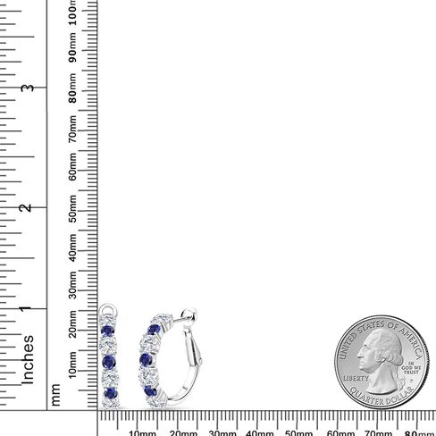 Gem Stone King 2.68 Cttw White Moissanite and Blue Created Sapphire Hoop Earrings For Women | 925 Sterling Silver | Gemstone Birthstone | Round 4MM and 3MM in Saudi Arabia