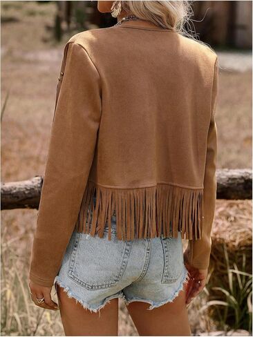 Floerns Women's Western Long Sleeve Tassel Trim Cardigan Open Front Concert Jacket Coat in Kuwait