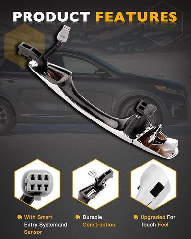 Rear Right Door Handle w/End Cap Cover, Compatible with 2016-2020 Kia Sorento, Chrome Exterior Rear Right Passenger Side Door Handle, Replace# 82661-C5010, 83662-C5010, Outside Outer Right Handle Part in Saudi Arabia