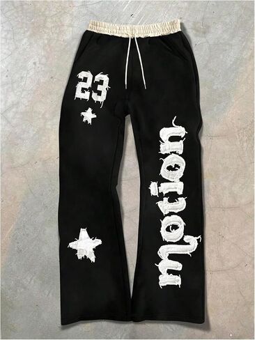 Men's Wide Leg Sweatpants Y2k Letter Graphic Print Stacked Flared Sweatpants Streetwear in Kuwait