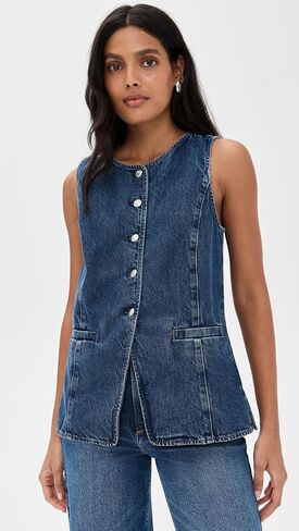 Madewell Women's Denim Crewneck Cutaway Vest in Greendale Wash in Saudi Arabia