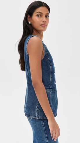 Madewell Women's Denim Crewneck Cutaway Vest in Greendale Wash in Saudi Arabia