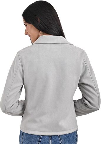 جاكيت Lee Women's Woven Moto غير متماثل باللون الرمادي الفاتح. in Saudi Arabia