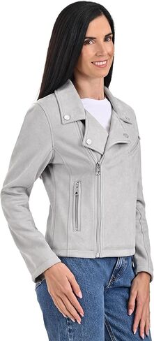 جاكيت Lee Women's Woven Moto غير متماثل باللون الرمادي الفاتح. in Saudi Arabia