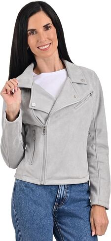 جاكيت Lee Women's Woven Moto غير متماثل باللون الرمادي الفاتح. in Saudi Arabia