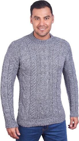سترة Irish Aran للرجال - بلوفر محبوك برقبة دائرية من صوف الألبكة in Kuwait