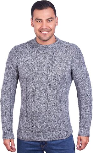 سترة Irish Aran للرجال - بلوفر محبوك برقبة دائرية من صوف الألبكة in Kuwait