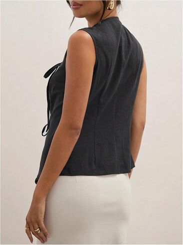 Milumia Women's Bow Tie Tank Top Wrapped Sleeveless Split Hem Summer Causual Linen Vest Tops in Saudi Arabia