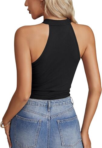 LYANER Women's Ribbed Knit Halter Neck Cut Out Sleeveless Slim Fit Sexy Crop Top Cami in Saudi Arabia