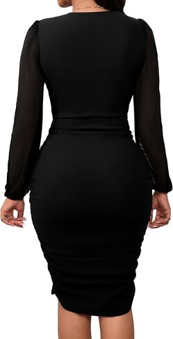 SeNight Women's Dress Sexy V Neck Dresses Bodycon Mesh Long Sleeve Breathable Mini Pencil Clubwear for Evening Party in Kuwait