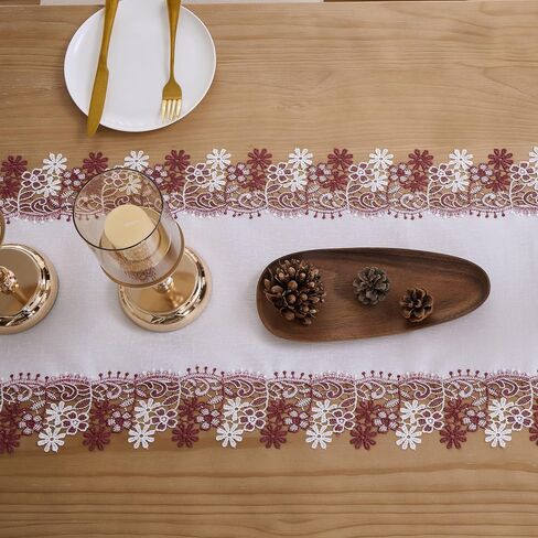 Natural Neutral Earth Tones Beige Floral Lace Table Runner Dresser Scarf 72 inches Long for Home Decor (Natural, 16"x72") in Kuwait