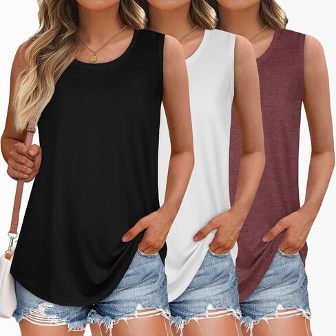 Womens Tank Tops Summer Sleeveless Casual Shirts Loose Fit Tunic Beach Vacation Outfits in Saudi Arabia
