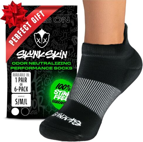 SKUNK SKIN Anti-Odor Ankle Tab Socks – Moisture Wicking Athletic Socks for Men & Women, No Smell, Black/White in Saudi Arabia