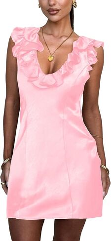 HYPERFIRE Women's Formal Cocktail Satin Dresses Sleeveless Tie Back Mini Dress Short in Kuwait