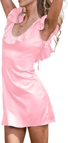 HYPERFIRE Women's Formal Cocktail Satin Dresses Sleeveless Tie Back Mini Dress Short in Kuwait