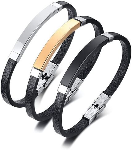 Mens Leather Bracelet Stainless Steel Bangle Adjustable Microfiber Leather Wristband Fashion Jewelry Gift for Him in Saudi Arabia