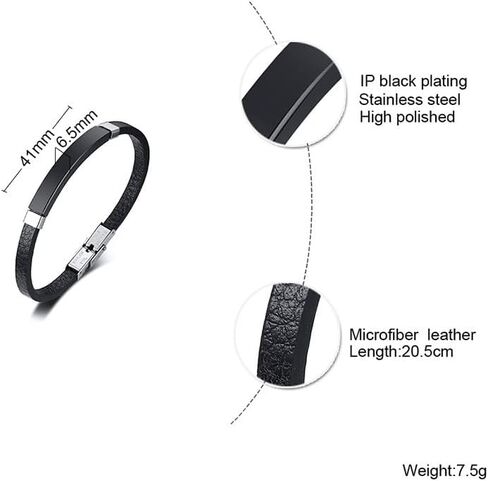 Mens Leather Bracelet Stainless Steel Bangle Adjustable Microfiber Leather Wristband Fashion Jewelry Gift for Him in Saudi Arabia