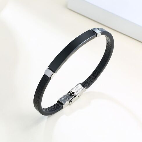 Mens Leather Bracelet Stainless Steel Bangle Adjustable Microfiber Leather Wristband Fashion Jewelry Gift for Him in Saudi Arabia