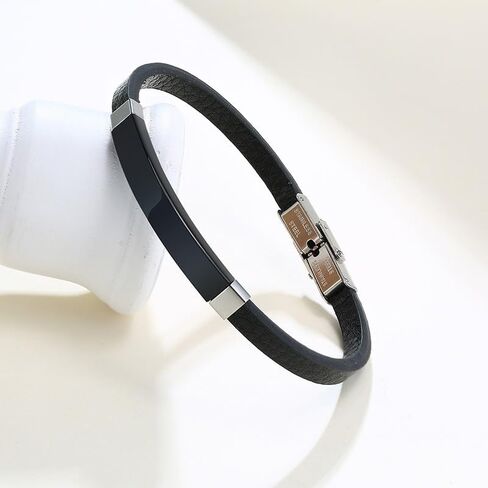 Mens Leather Bracelet Stainless Steel Bangle Adjustable Microfiber Leather Wristband Fashion Jewelry Gift for Him in Saudi Arabia