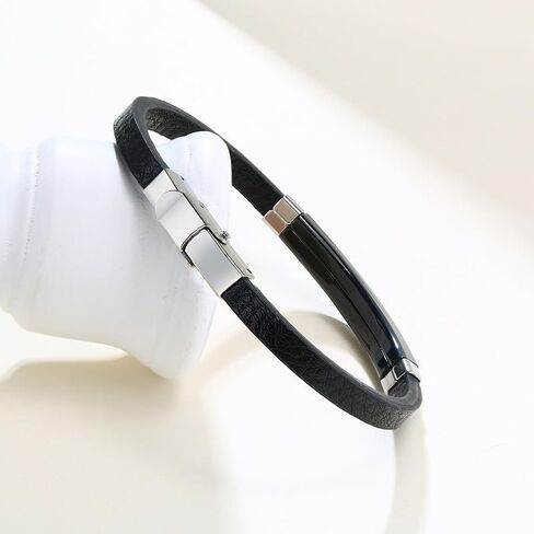 Mens Leather Bracelet Stainless Steel Bangle Adjustable Microfiber Leather Wristband Fashion Jewelry Gift for Him in Saudi Arabia