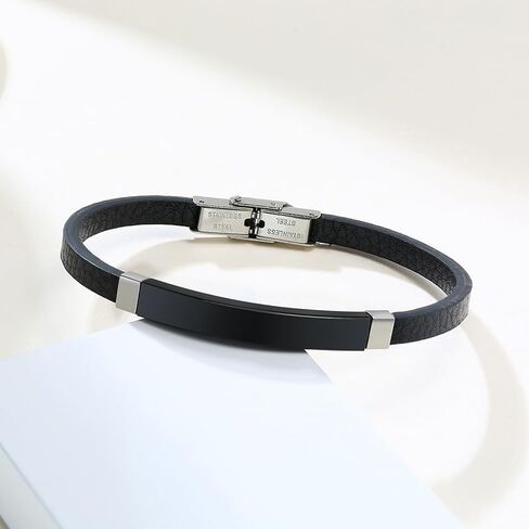 Mens Leather Bracelet Stainless Steel Bangle Adjustable Microfiber Leather Wristband Fashion Jewelry Gift for Him in Saudi Arabia