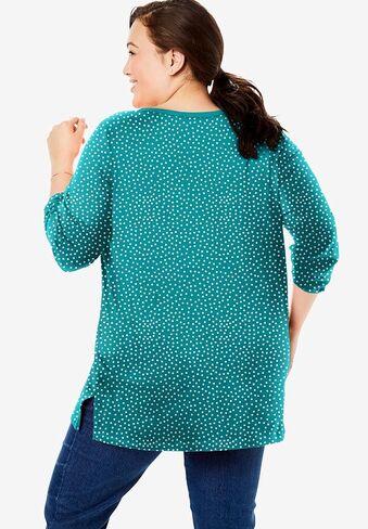 Woman Within Plus Size Perfect Printed Long-Sleeve Henley Tee in Saudi Arabia