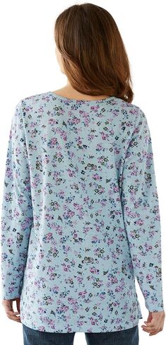 Woman Within Plus Size Perfect Printed Long-Sleeve Henley Tee in Saudi Arabia