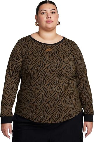 Nike Plus Size Womens Long-Sleeve Top Sportswear Animal Print Black and Gold in Saudi Arabia