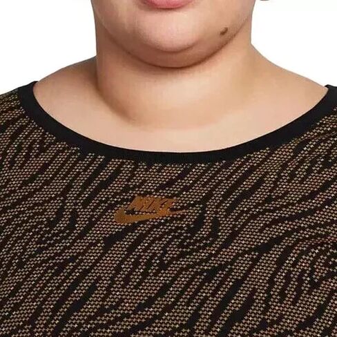 Nike Plus Size Womens Long-Sleeve Top Sportswear Animal Print Black and Gold in Saudi Arabia