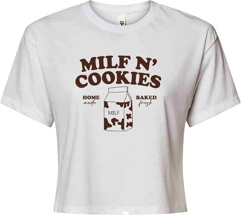 تي شيرت نسائي قصير من Milf and Cookies، مزيج من القطن الناعم، قميص قصير in Kuwait