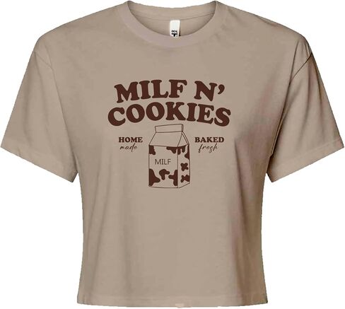 تي شيرت نسائي قصير من Milf and Cookies، مزيج من القطن الناعم، قميص قصير in Kuwait