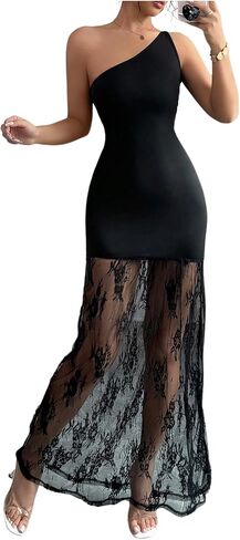 GORGLITTER Women's Lace Dress One Shoulder Sleeveless Bodycon Maxi Dresses in Saudi Arabia