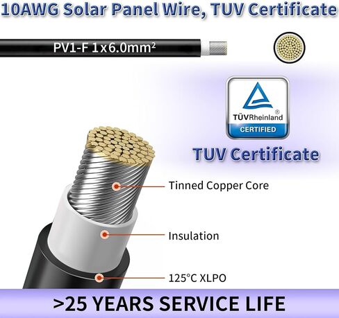 Solar Panel Wire, 2X 50ft (Black+Red) 10AWG Tinned Copper Extension Cable for Solar Panel Off Grid Solar System Outdoor Automotive RV Boat in Saudi Arabia