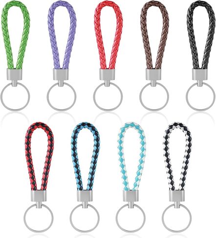 9 قطع من سلسلة المفاتيح الجلدية المضفرة، سلسلة مفاتيح جلدية مضفرة منسوجة يدويًا لمفاتيح السيارة، إكسسوارات أنيقة للرجال والنساء، هدايا مثالية لأعياد الميلاد والكريسماس in Kuwait