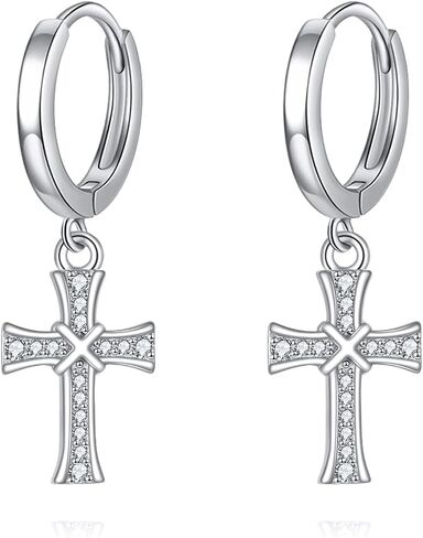 925 Sterling Silver Cross Hoop Earrings Dangle Drop Earrings Huggie Jewelry Birthday Gifts for Women in Saudi Arabia