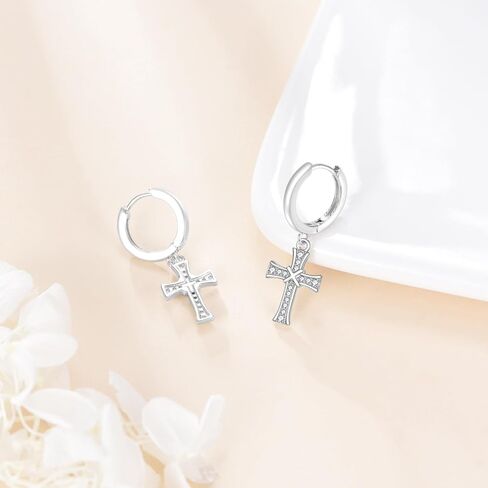 925 Sterling Silver Cross Hoop Earrings Dangle Drop Earrings Huggie Jewelry Birthday Gifts for Women in Saudi Arabia
