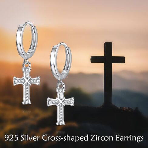 925 Sterling Silver Cross Hoop Earrings Dangle Drop Earrings Huggie Jewelry Birthday Gifts for Women in Saudi Arabia
