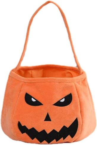 سلة الحلوى OneCut Halloween Ghost Trick or Treat، حقيبة حمل قطيفة برتقالية مع تصميم شبح مبتسم in Kuwait