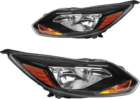 PHILTOP Headlight Assembly for 2012 2013 2014 Ford Focus, Black Housing with Amber Reflector Clear Lens, Halogen Headlamp OE Replacement Driver & Passenger Side in Saudi Arabia